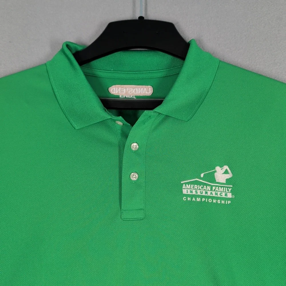 Lands End Polo Shirt Mens‎ L Green American Family Insurance Golf Short Sleeve